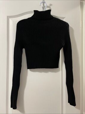 Cropped Turtleneck Knit Sweater